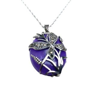 Genevieve & Grace Sterling Silver Marcasite & Lavender Jade Necklace